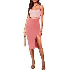 Women's Spaghetti Straps Cutout Midi Dress Party Club Dress