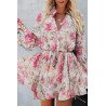 Women's Floral Print Drawstring Flowy Mini Dress with Tie