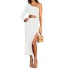 Women's Elegant One Shoulder Bodycon Midi Dress Cutout Waist Slit Cocktail Dresses