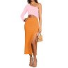 Women's Elegant One Shoulder Bodycon Midi Dress Cutout Waist Slit Cocktail Dresses
