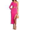 Women's Elegant One Shoulder Bodycon Midi Dress Cutout Waist Slit Cocktail Dresses