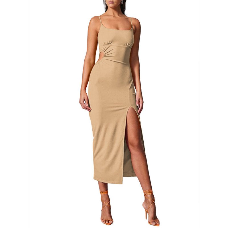 Women's Summer Sleeveless Cutout Bodycon Dresses Cocktail Club Pencil Side Split Midi Dress
