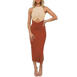 Women's Cut Out Bodycon Maxi Dresses Twist Front Sleeveless Dresses with Split