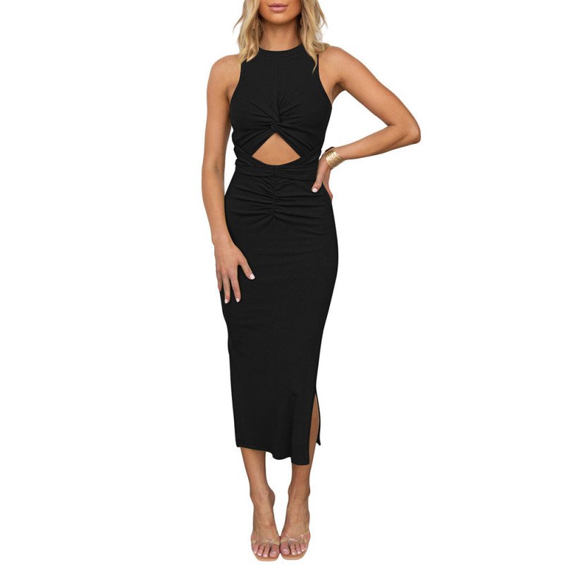 Women's Cut Out Bodycon Maxi Dresses Twist Front Sleeveless Dresses with Split