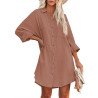 Women's V Neck Long Sleeve Shirt Dress Button Down Tunic Top Casual Blouse