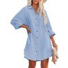 Women's V Neck Long Sleeve Shirt Dress Button Down Tunic Top Casual Blouse