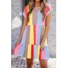 V Neck Short Sleeve Mini Dress Striped Color Block Tiered A-Line Swing Short Dresses