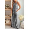 Women's Summer Sleeveless Loose Maxi Dress Leopard Print Pocketed Long Dress