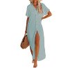 Women's Cover Up Short Sleeve Button Down Summer Beach Maxi Dress