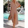 Women's Cover Up Short Sleeve Button Down Summer Beach Maxi Dress