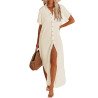 Women's Cover Up Short Sleeve Button Down Summer Beach Maxi Dress