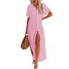 Women's Cover Up Short Sleeve Button Down Summer Beach Maxi Dress