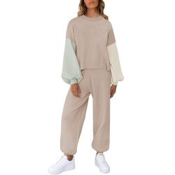 Women's Two Piece Outfits Striped Sweatshirt Jogger Pants Tracksuit