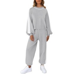 Women's Two Piece Outfits Striped Sweatshirt Jogger Pants Tracksuit