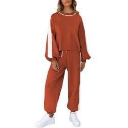 Women's Two Piece Outfits Striped Sweatshirt Jogger Pants Tracksuit