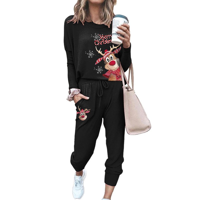 Lounge Sets for Women Christmas Reindeer Print Loungewear Set Jogging Suits