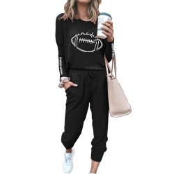 Women's Fall Two Piece Outfit Print Long Sleeve Crewneck Pullover Tops Jogger Pants Set