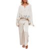 Women's 2 Piece Sweatsuit Outfits Oversized Floral Button Knit Top Wide Leg Pants Loungewear Sweater Sets