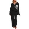 Women's 2 Piece Outfits Printed Knit Pullover Top Loose Wide Leg Pants Matching Lounge Sets