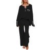 Women's 2 Piece Outfit Set Print Button Knit Top Wide Leg Pants Loungewear