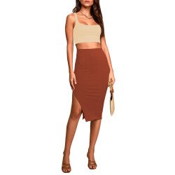 Women's 2 Piece Knit Outfit Set Square Neck Crop Top With Midi Skirt with Slit Party Dress