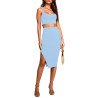 Women's 2 Piece Knit Outfit Set Square Neck Crop Top With Midi Skirt with Slit Party Dress