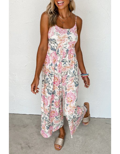 Women's Loose Casual Sleeveless Jumpsuits Floral Wide Leg Rompers Wide Leg Pants