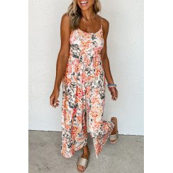 Women's Loose Casual Sleeveless Jumpsuits Floral Wide Leg Rompers Wide Leg Pants