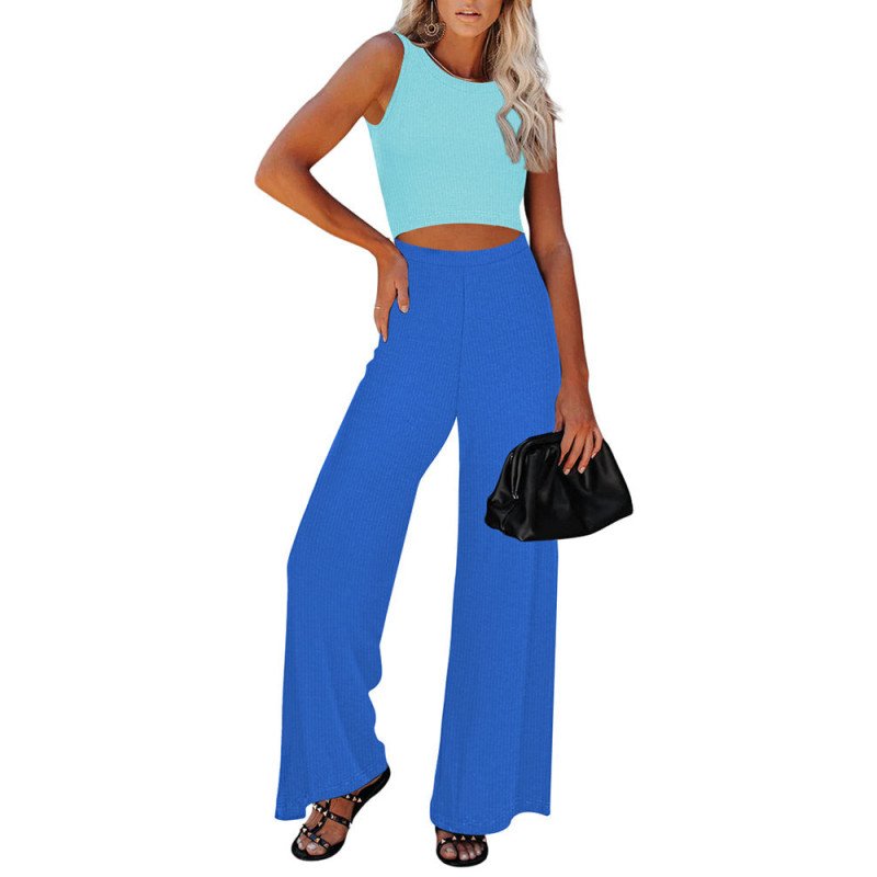 Women's Knit Jumpsuit Sleeveless Cutout Wide Leg Pants Outfit