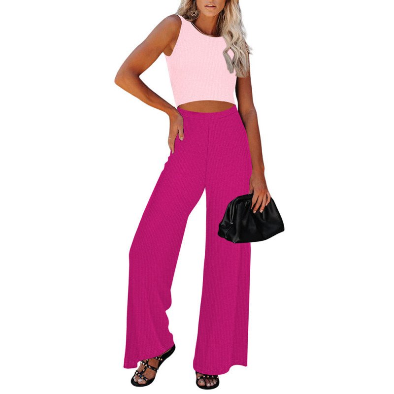 Women's Knit Jumpsuit Sleeveless Cutout Wide Leg Pants Outfit