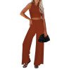 Women's Knit Jumpsuit Sleeveless Cutout Wide Leg Pants Outfit