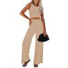 Women's Knit Jumpsuit Sleeveless Cutout Wide Leg Pants Outfit