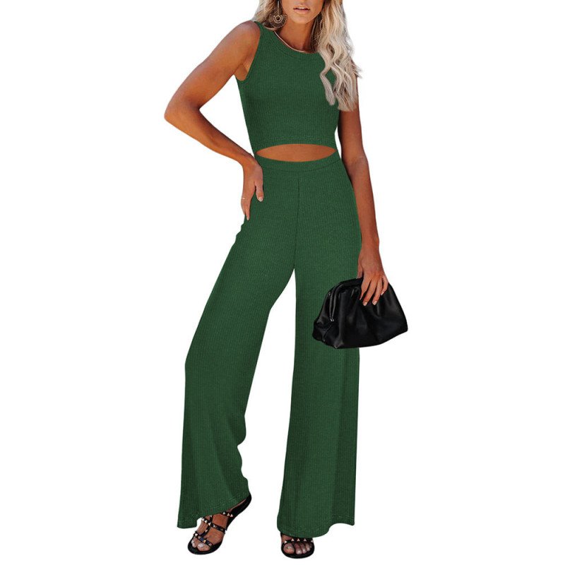 Women's Knit Jumpsuit Sleeveless Cutout Wide Leg Pants Outfit