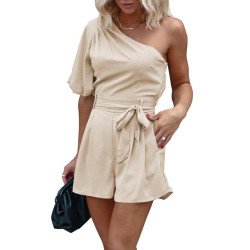 Women's Summer Jumpsuits One Shoulder Short Sleeve Romper