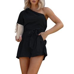 Women's Summer Jumpsuits One Shoulder Short Sleeve Romper