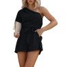 Women's Summer Jumpsuits One Shoulder Short Sleeve Romper