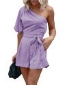 Women's Summer Jumpsuits One Shoulder Short Sleeve Romper