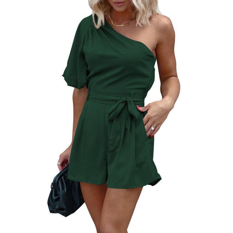 Women's Summer Jumpsuits One Shoulder Short Sleeve Romper