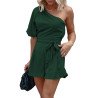 Women's Summer Jumpsuits One Shoulder Short Sleeve Romper
