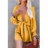 Women's Sexy V Neck Jumpsuits Chiffon Tie Knot Front Puff Long Sleeve Romper
