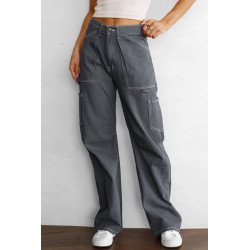 Women's High Waisted Straight Leg Cargo Pants Baggy Trousers Streetwear