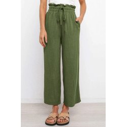 Women's High Waist Paper Bag Straight Leg Cropped Long Pants with Pocket