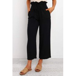Women's High Waist Paper Bag Straight Leg Cropped Long Pants with Pocket