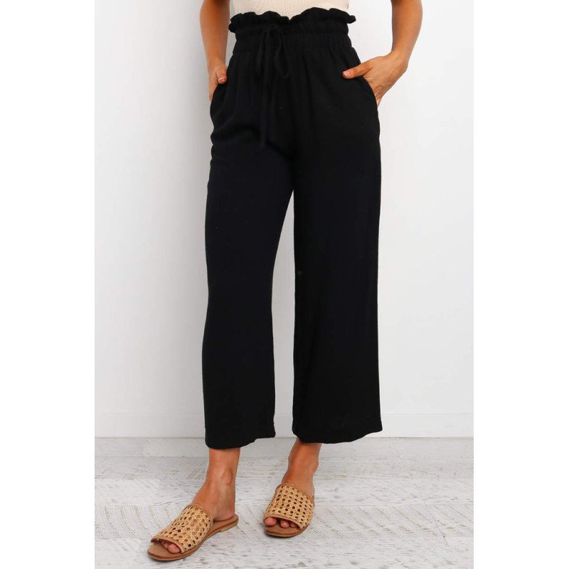 Women's High Waist Paper Bag Straight Leg Cropped Long Pants with Pocket