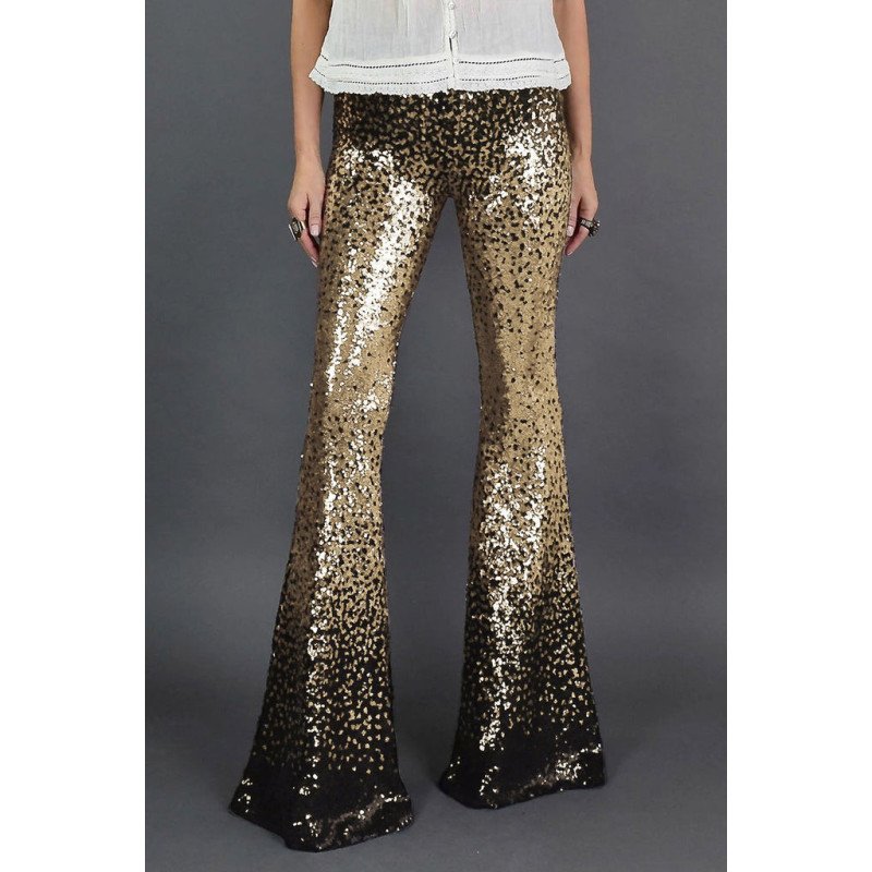 Gold Sequined Bell Bottom Pants