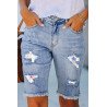 Womens Floral Print Ripped Denim Bermuda Shorts Distressed Jeans Shorts