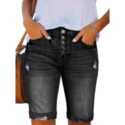 Womens Denim Bermuda Shorts Summer Frayed Ripped Distressed Short Jeans