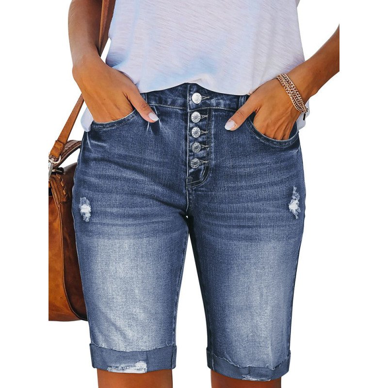 Womens Denim Bermuda Shorts Summer Frayed Ripped Distressed Short Jeans