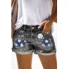 Floral Print Ripped Short Jeans for Women Distressed Denim Shorts