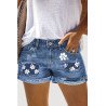 Floral Print Ripped Short Jeans for Women Distressed Denim Shorts